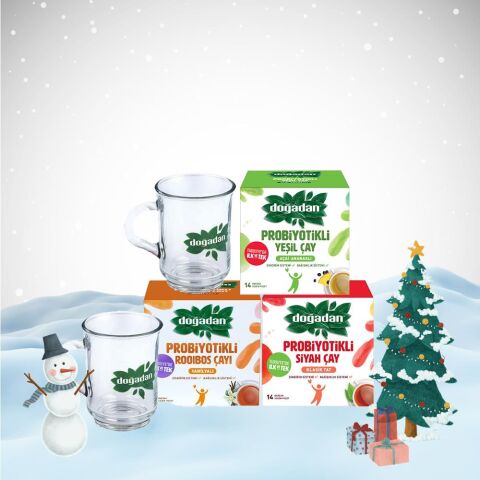 Doğadan Yılbaşı Özel Probiyotikli Çay Seti, 2 Adet Cam Bardak Hediyeli