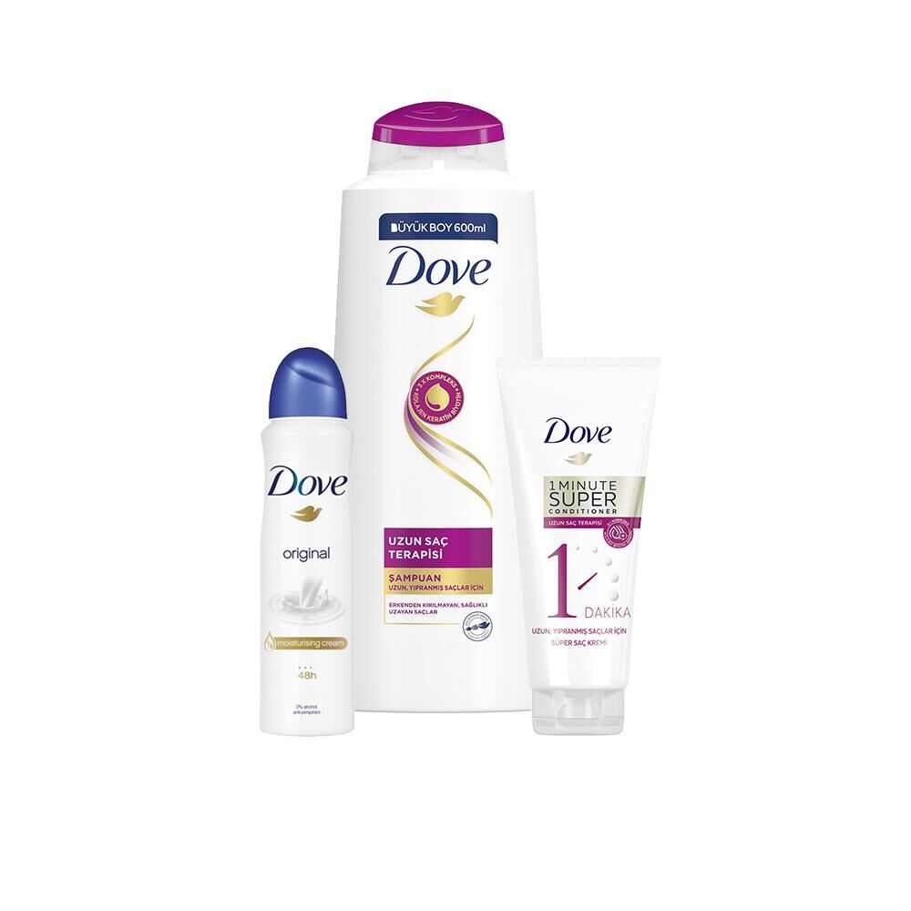 Dove Uzun Saç Terapisi Şampuan, Saç Kremi ve Original Sprey Deodorant