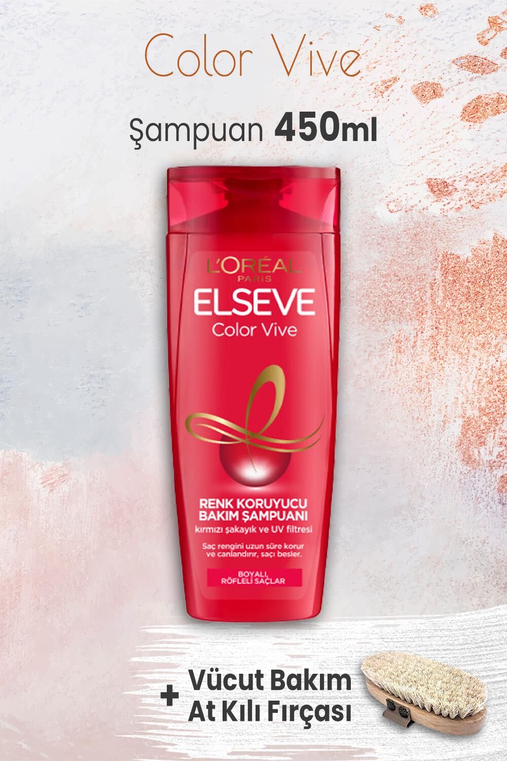 Elseve Color Vive Renk Koruyucu Şampuan 450 ml ve Vücut Bakım At Kılı Fırçası