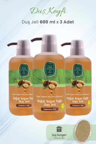 Eyüp Sabri Tuncer Duş Jeli Doğal Argan Yağlı 600 ml x 3 Adet ve Duş Süngeri