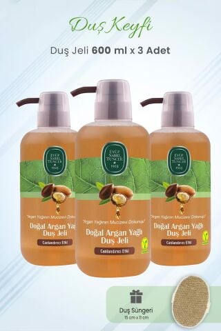 Eyüp Sabri Tuncer Duş Jeli Doğal Argan Yağlı 600 ml x 3 Adet ve Duş Süngeri