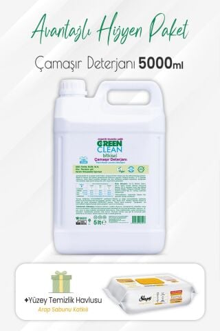 Green Clean Çamaşır Deterjanı 5 lt ve Arap Sabunlu Yüzey Temizlik 100' lü