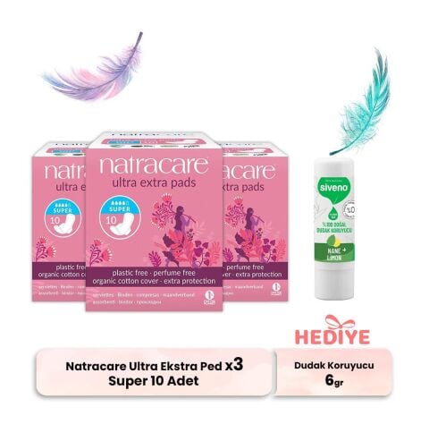 Natracare Ultra Ekstra Ped Super 10 Adet x 3, Dudak Koruyucu Hediyeli