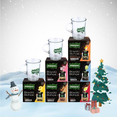 Doğadan Yılbaşı Özel Büyülü Bohça Seti, 3 Adet Cam Bardak Hediyeli