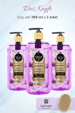 Eyüp Sabri Tuncer Duş Jeli Pure Love  750 ml x 3 Adet ve Duş Süngeri