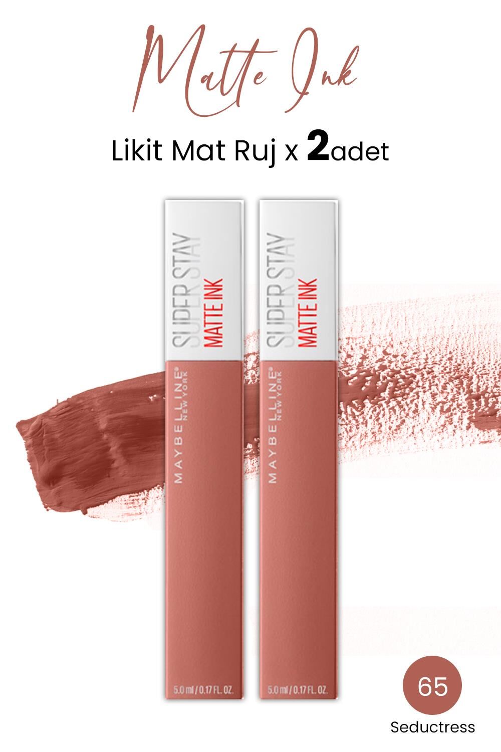 Maybelline New York Super Stay Matte Ink Likit Mat Ruj 65 Seductress x 2 adet