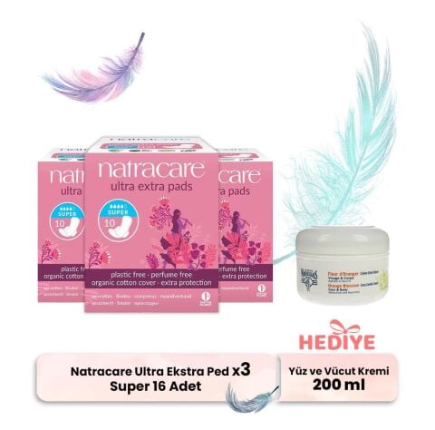 Natracare Ultra Ekstra Ped Super 10 Adet x 3, Yüz ve Vücut Kremi Hediyeli