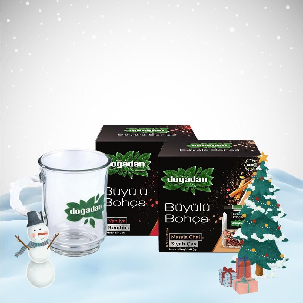 Doğadan Yılbaşı Paketi Büyülü Bohça Rooibos ve Masala, Doğadan Cam Bardak Hediyeli