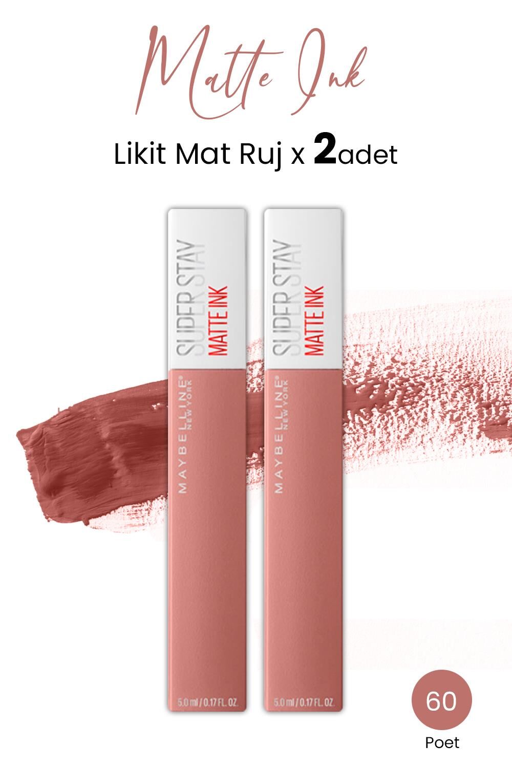 Maybelline New York Super Stay Matte Ink Likit Mat Ruj 60 Poet x 2 adet