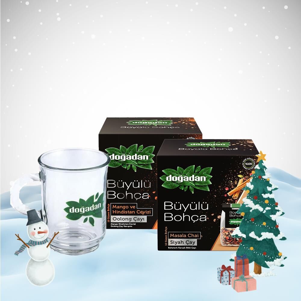 Doğadan Yılbaşı Paketi Büyülü Bohça Masala ve Oolong, Doğadan Cam Bardak Hediyeli