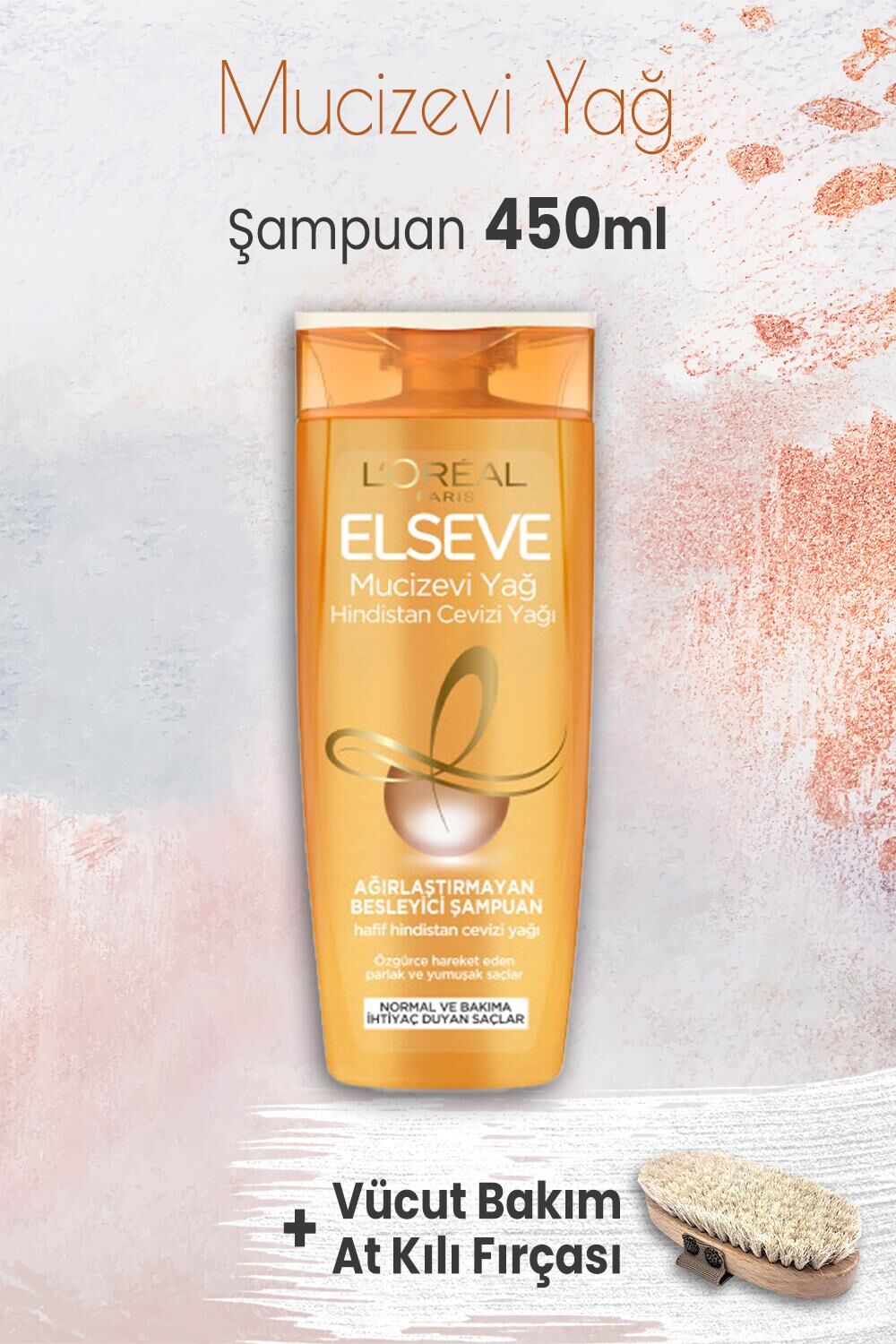 Elseve Mucizevi Hindistan Cevizi Şampuan 450 ml ve Vücut Bakım At Kılı Fırçası