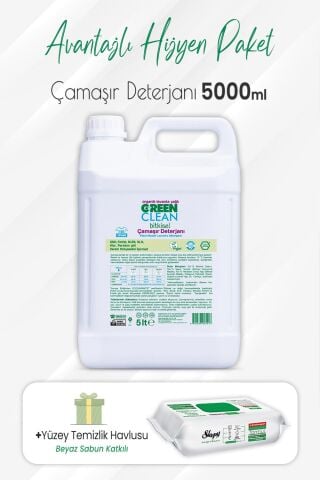 Green Clean Bitkisel Çamaşır Deterjanı 5 lt ve Easy Clean Yüzey Temizlik 100' lü