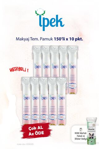 İpek 150'li x 10 pkt. Makyaj Temizleme Pamuğu ve Rosie