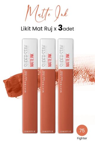 Maybelline New York Super Stay Matte Ink Likit Mat Ruj 75 Fighter x 3 adet