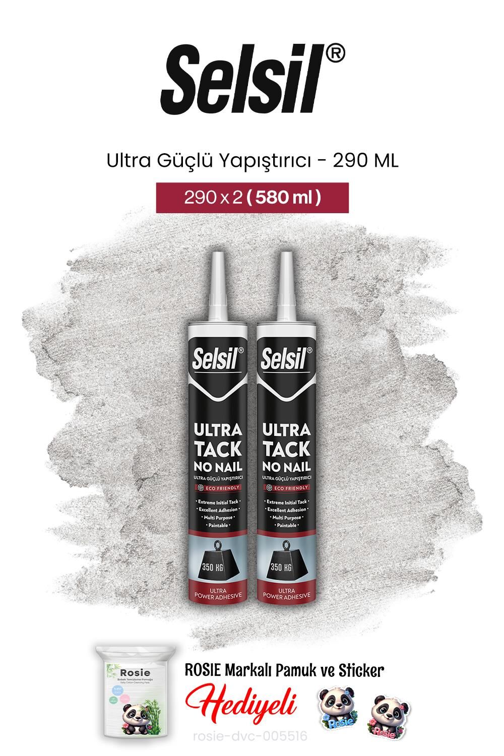 Selsil Ultra Güçlü Yapıştırıcı 290 ml, 2 adet ve rosie pamuk