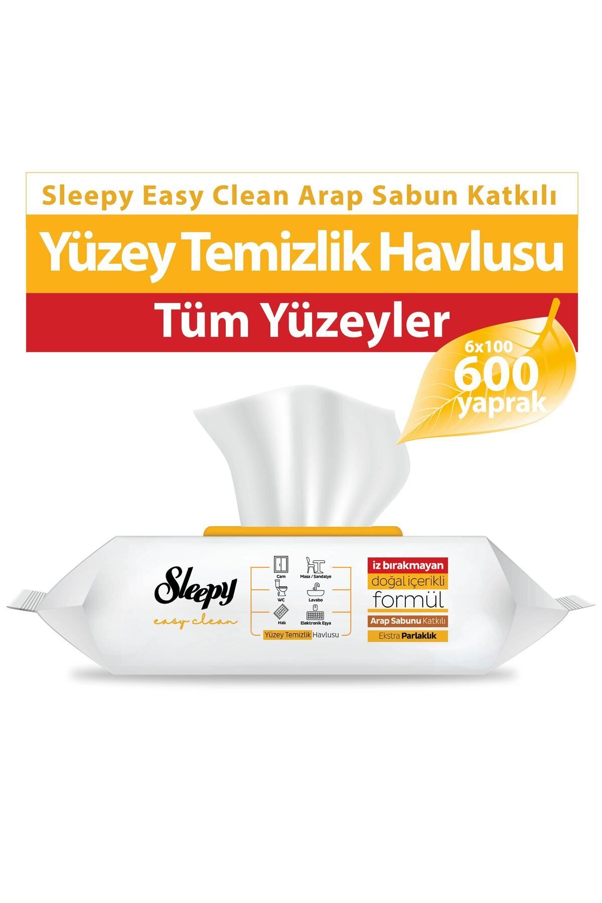 Sleepy Easy Clean Arap Sabunu Katkılı Yüzey Temizlik Havlusu 6x100 (600 YAPRAK