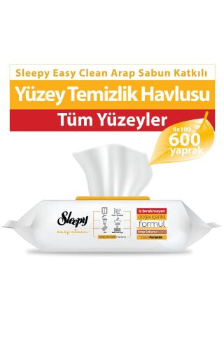 Sleepy Easy Clean Arap Sabunu Katkılı Yüzey Temizlik Havlusu 6x100 (600 YAPRAK