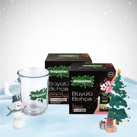 Doğadan Yılbaşı Paketi Büyülü Bohça Oolong ve Sakura, Doğadan Cam Bardak Hediyeli