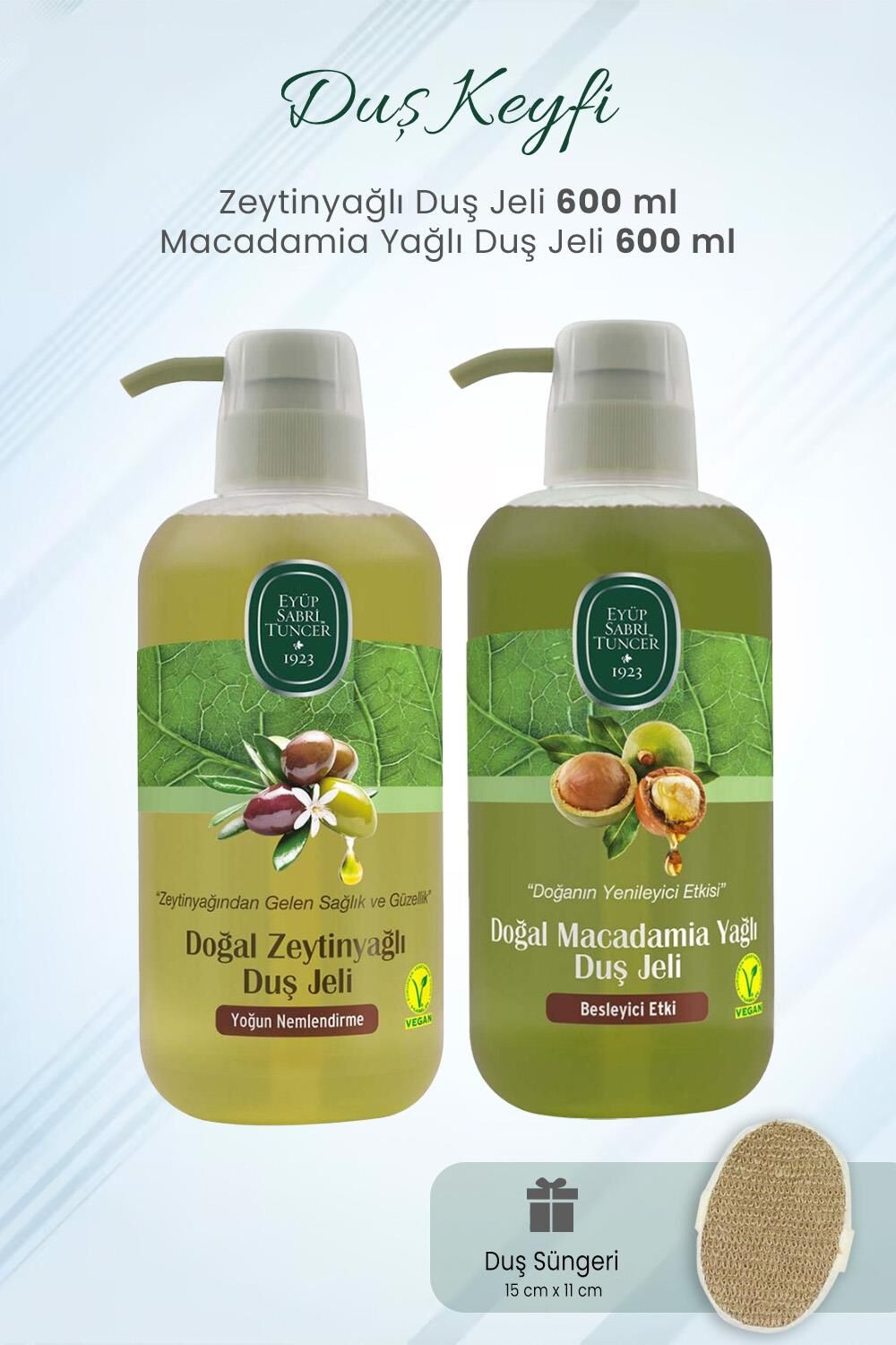 Eyüp Sabri Tuncer Duş Jeli Macadamia Yağlı, Zeytinyağlı 600 ml ve Duş Süngeri