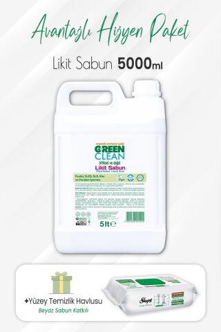 Green Clean Bitkisel Likit Sabun 5 lt ve Easy Clean Yüzey Temizlik 100' lü