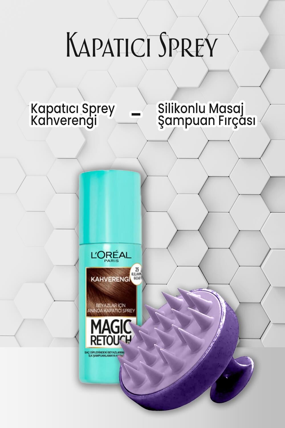 Loreal Paris Saç Spreyi Kapatıcı Kahverengi 75 ml ve Şampuan Fırçası Mor