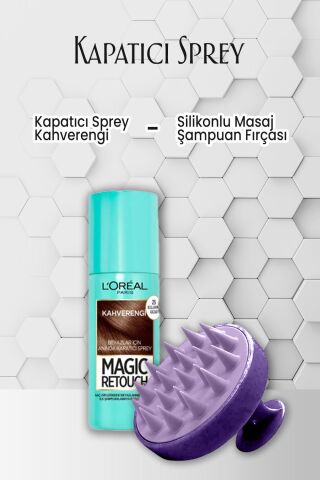 Loreal Paris Saç Spreyi Kapatıcı Kahverengi 75 ml ve Şampuan Fırçası Mor