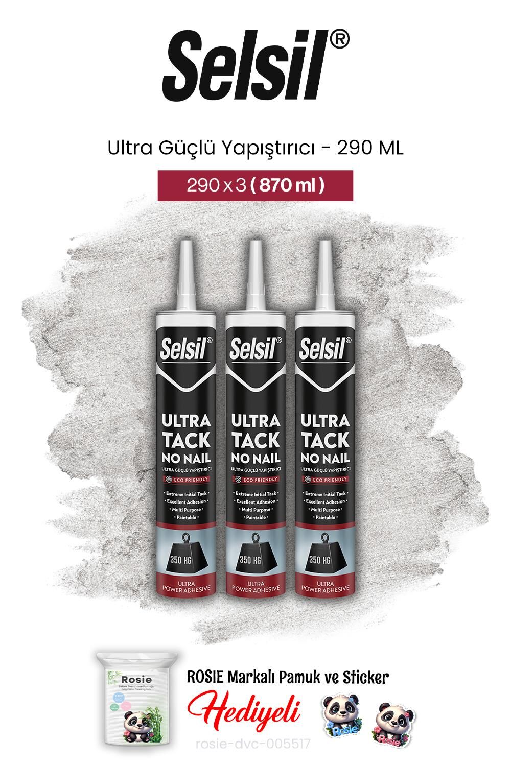 Selsil 3'lü Ultra Güçlü Yapıştırıcı, 290 ml ve rosie pamuk