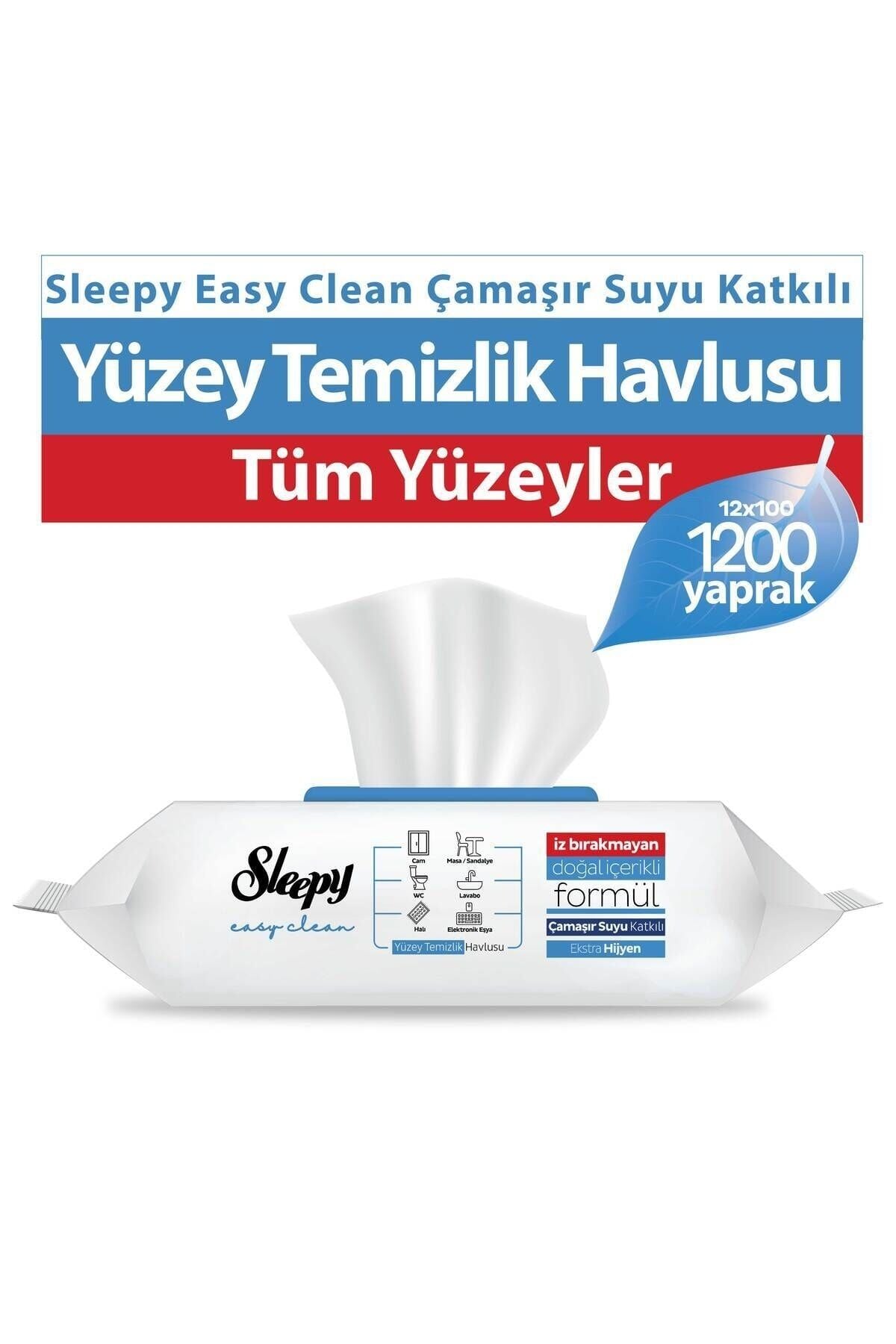 Sleepy Easy Clean Çamaşır Suyu Katkılı Yüzey Temizlik Havlusu 100' lü x 12 Adet