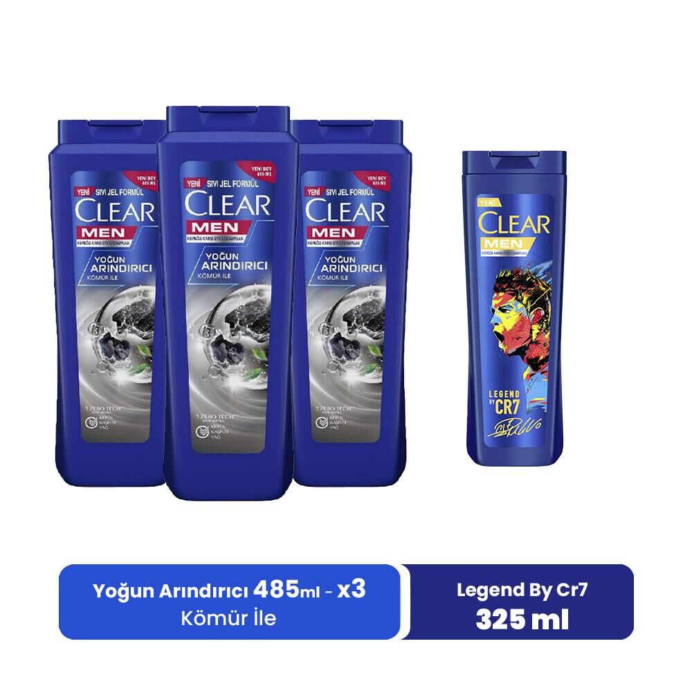 Clear Men Şampuan Yoğun Arındırıcı 485 ML x 3 ve Legend By CR7 325 ml