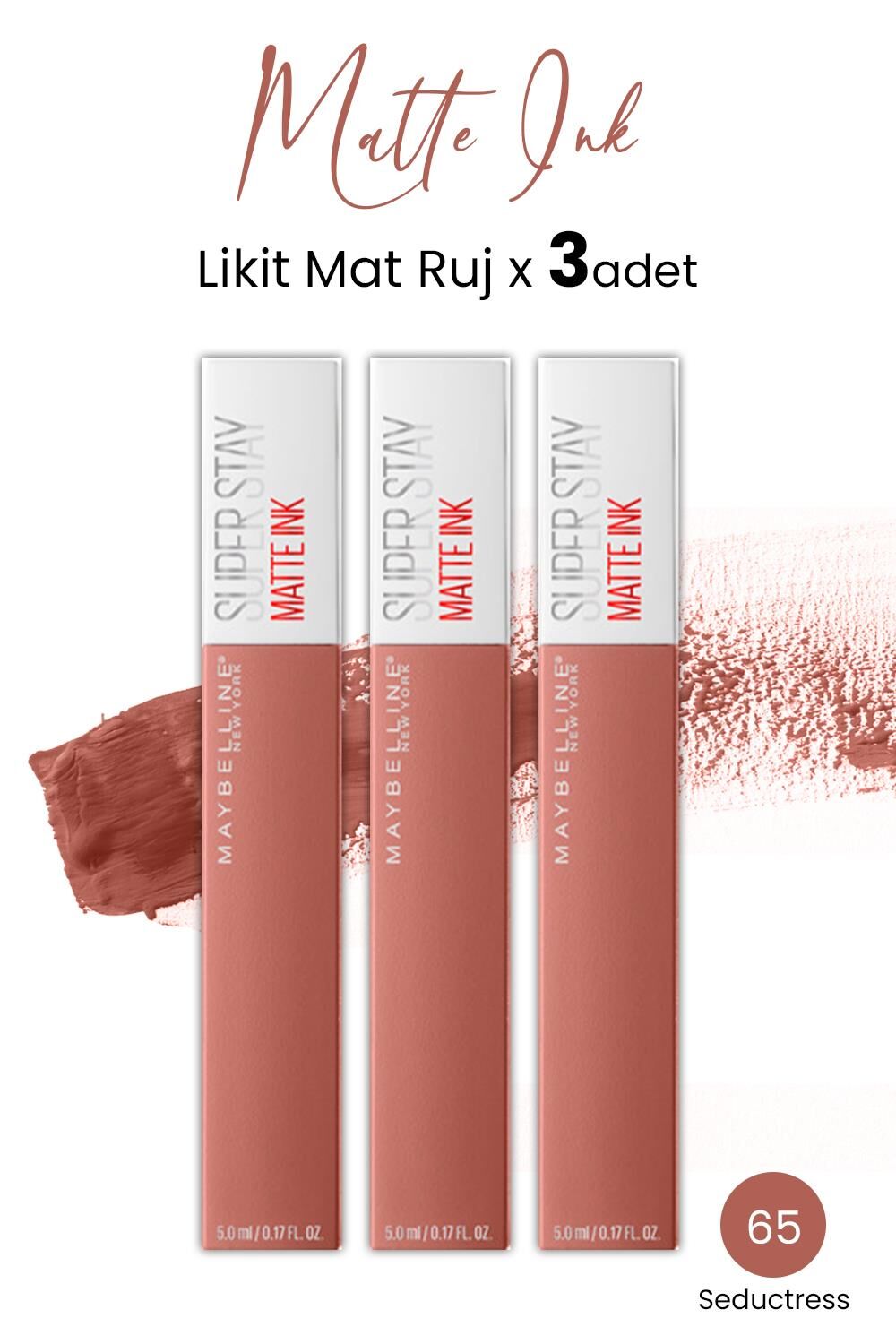 Maybelline New York Super Stay Matte Ink Likit Mat Ruj 65 Seductress x 3 adet
