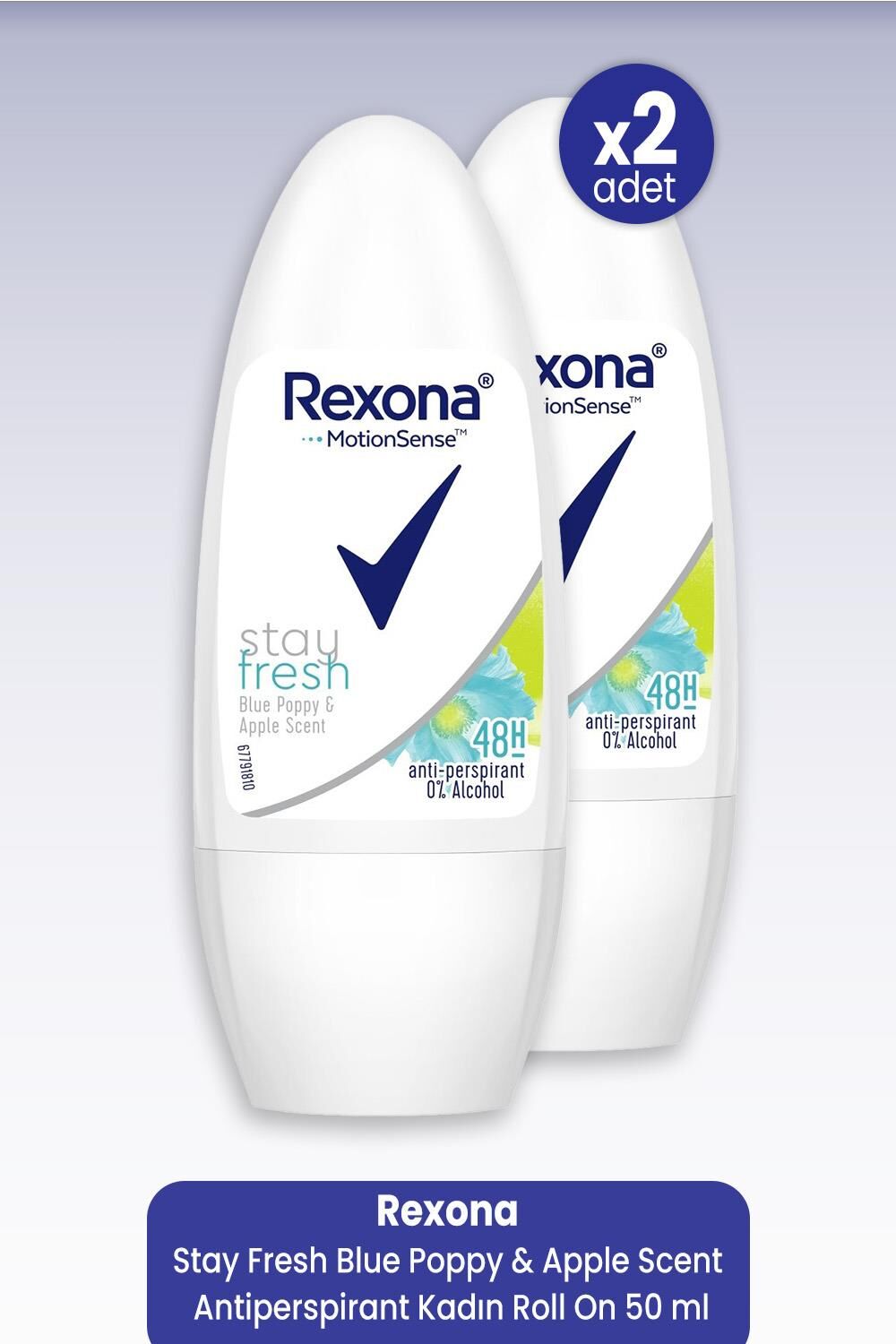 Rexona Stay Fresh Blue Poppy & Apple Scent Antiperspirant Kadın Roll On 50 ml x 2 Adet
