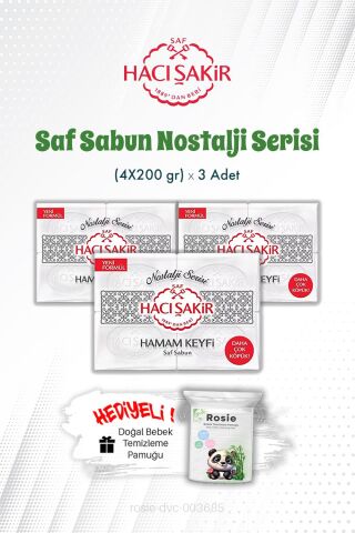 3 Adet Hacı Şakir Hamam Keyfi Saf Sabun Nostalji Serisi 4'lü 200 gr ve ROSIE