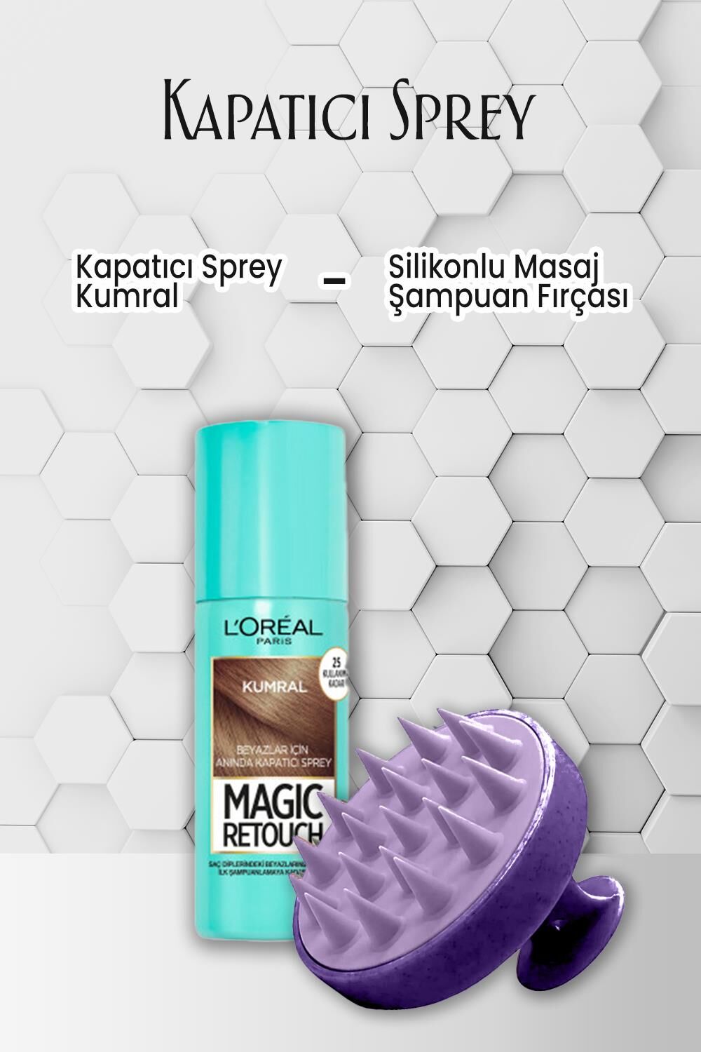 Loreal Paris Saç Spreyi Kapatıcı Kumral 75 ml ve Şampuan Fırçası Mor