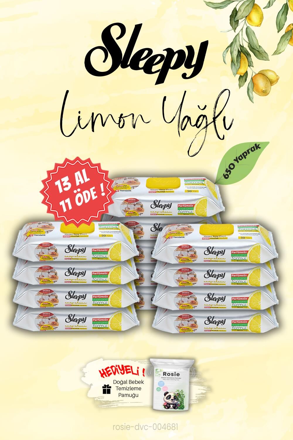 Sleepy 650 Yaprak Mutfak Havlusu Limon Yağlı 13 AL 11 ÖDE, ROSIE Hediye