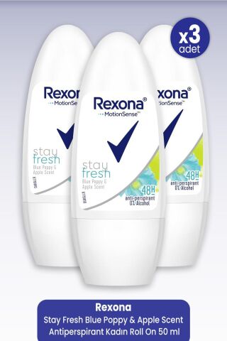 Rexona Stay Fresh Blue Poppy & Apple Scent Antiperspirant Kadın Roll On 50 ml x 3 Adet