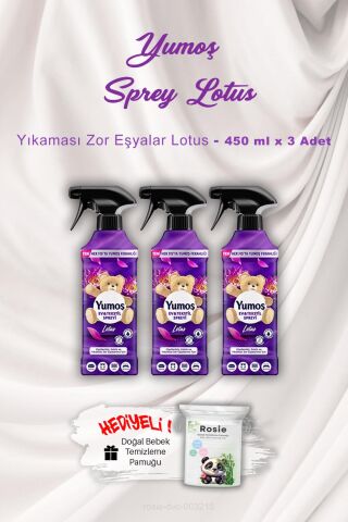 Yumoş Ev ve Tekstil Spreyi Lotus Yıkanması Zor Eşyalar 3 X 450 ml ROSIE Hediyeli