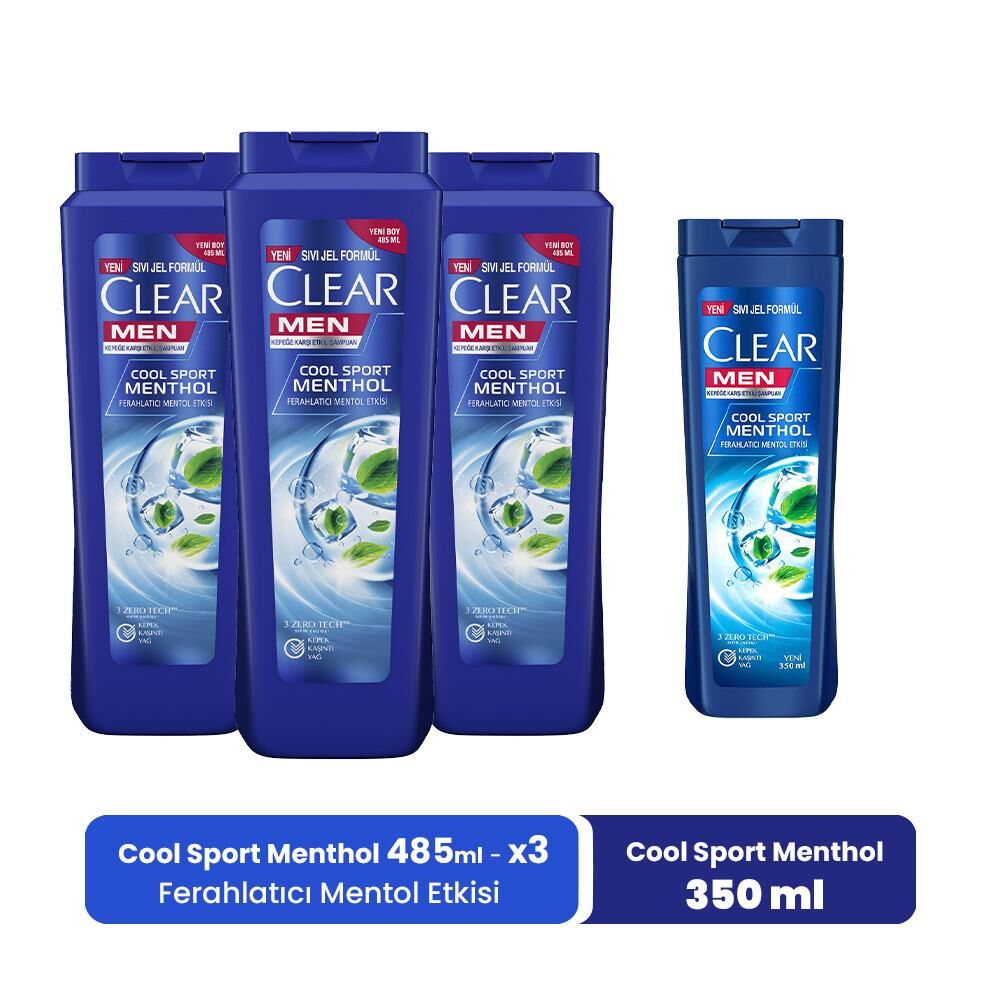Clear Men Şampuan Ferahlatıcı Mentol Etkisi 485 ML x 3 ve Mentol Etkisi 350 ml