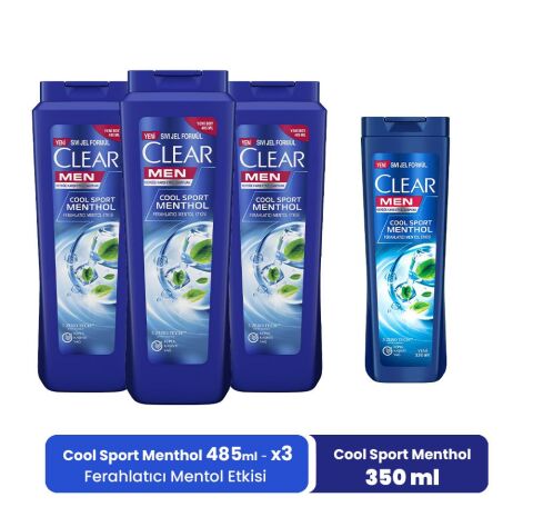 Clear Men Şampuan Ferahlatıcı Mentol Etkisi 485 ML x 3 ve Mentol Etkisi 350 ml