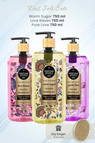 Eyüp Sabri Tuncer Duş Jeli Seti Love Kisses, Warm Sugar, Pure Love 750 ml ve Duş Süngeri