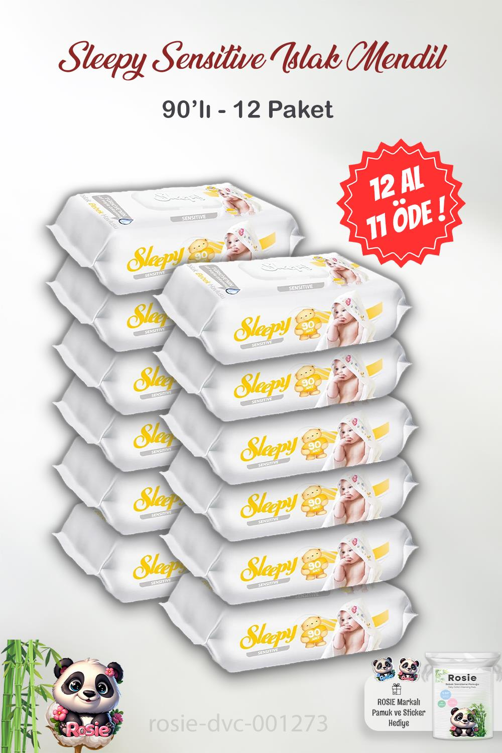 12 AL 11 ÖDE Sleepy Sensitive Islak Mendil 90'Lı ve ROSIE