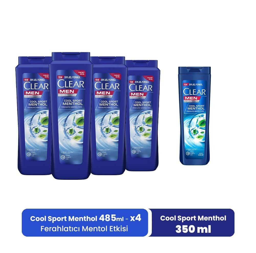 Clear Men Şampuan Ferahlatıcı Mentol Etkisi 485 ML x 4 ve Mentol Etkisi 350 ml