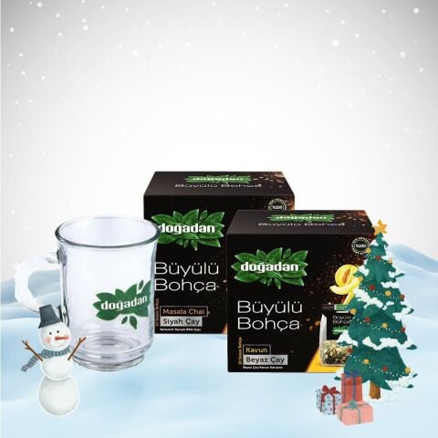 Doğadan Yılbaşı Paketi Büyülü Bohça Masala ve Beyaz Çay Kavun, Cam Bardak Hediyeli