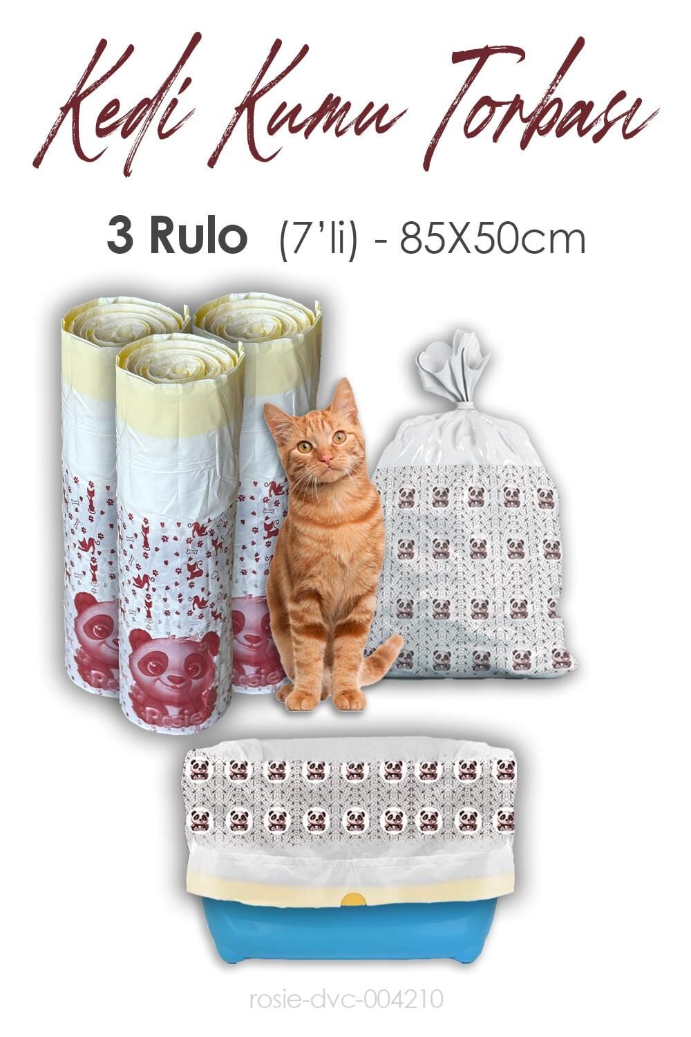 Rosie Kedi Kumu Torbası, 85x50cm Boyutunda, 7' li 3 Rulo