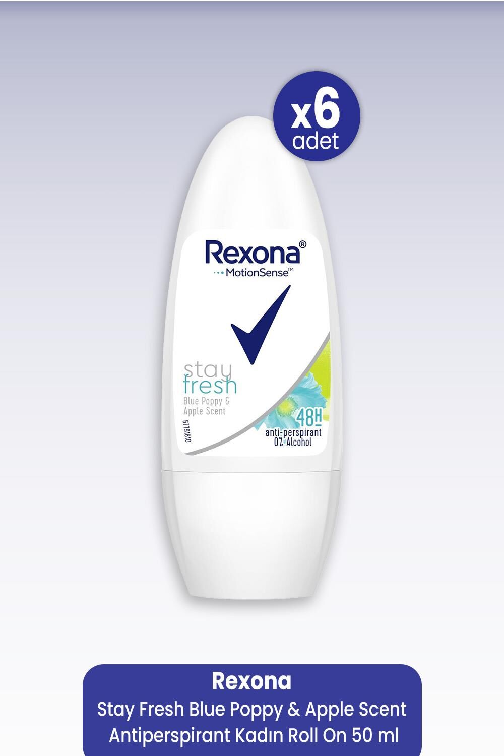 Rexona Stay Fresh Blue Poppy & Apple Scent Antiperspirant Kadın Roll On 50 ml x 6 Adet