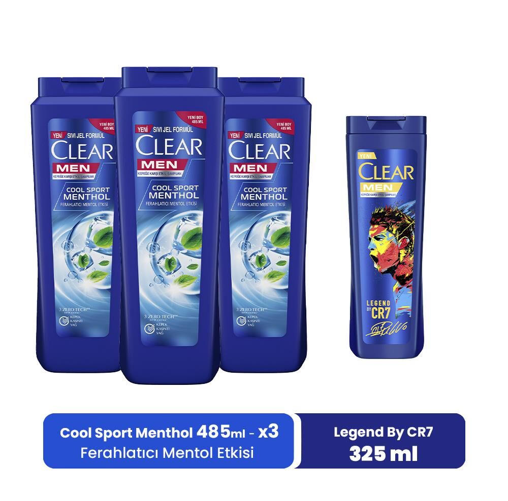 Clear Men Şampuan Ferahlatıcı Mentol Etkisi 485 ML x 3 ve Legend By CR7 325 ml