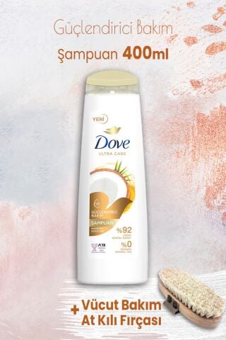 Dove Ultra Care Şampuan Güçlendirici Bakım 400 ml ve Vücut Bakım At Kılı Fırçası