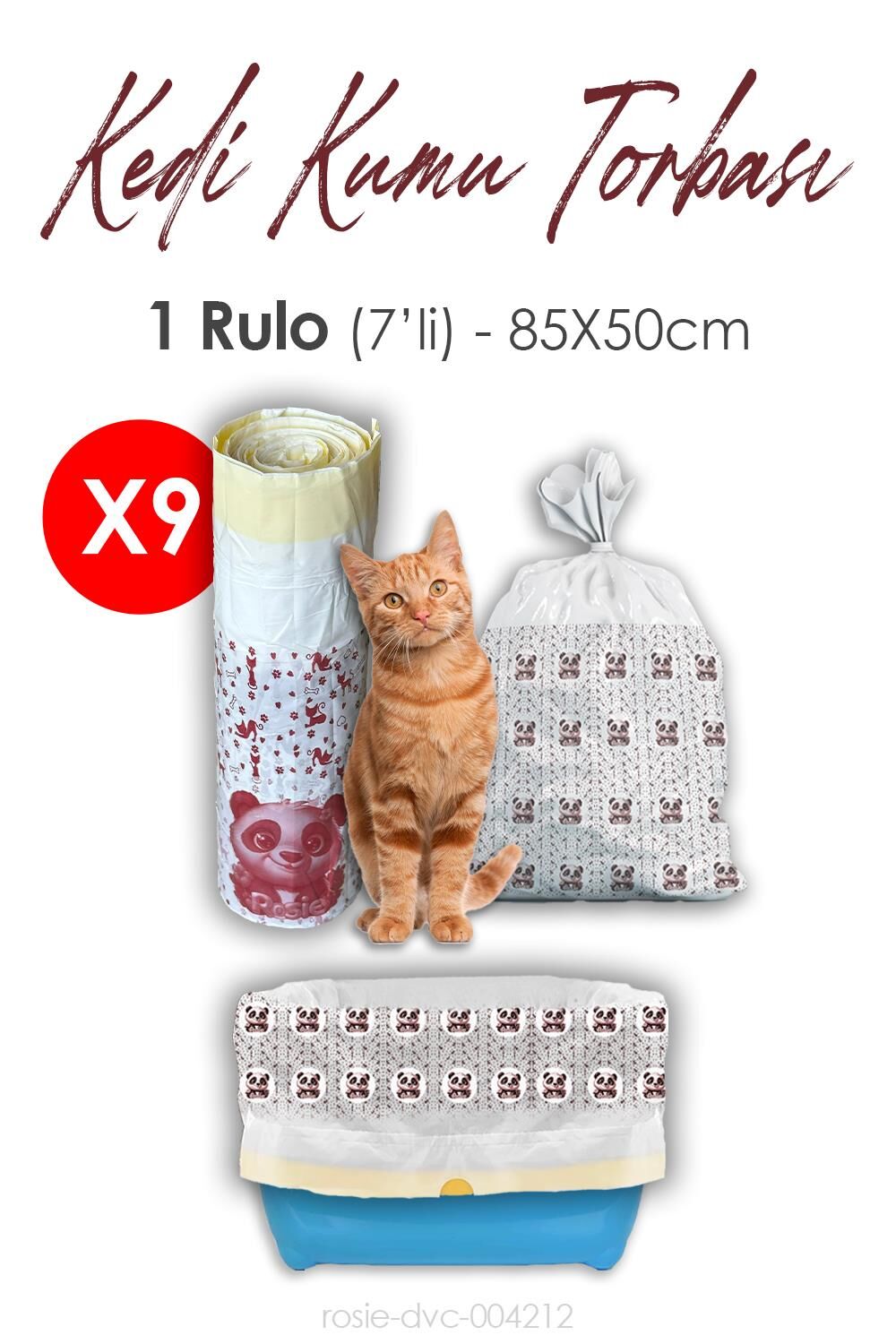 Rosie Kedi Kumu Torbası, 85x50cm Boyutunda, 7' li 9 Rulo