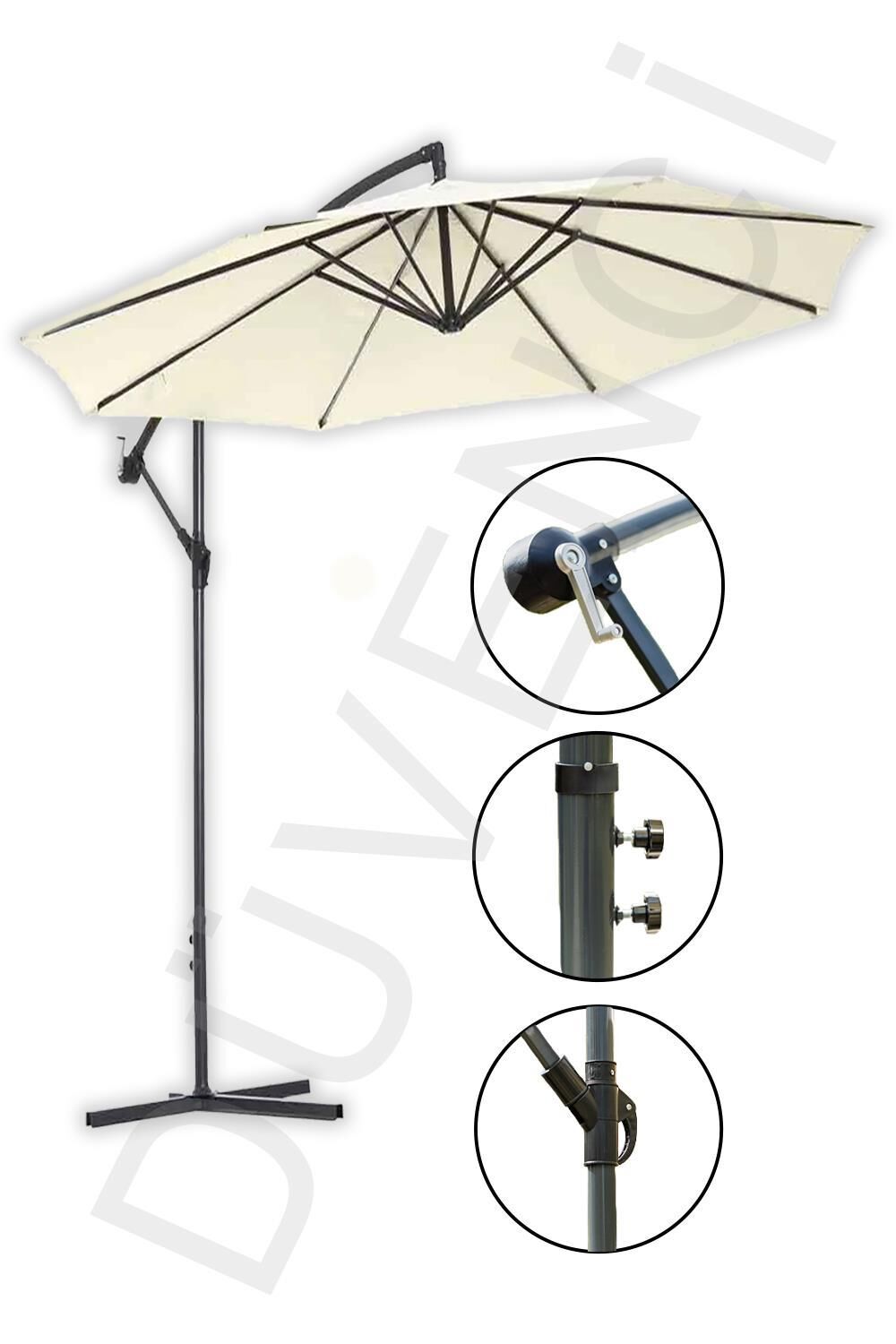 Parasol Şemsiye Krem Eğilebilme Özelliği - Ayak Çapı: 48 Cm -Polyester