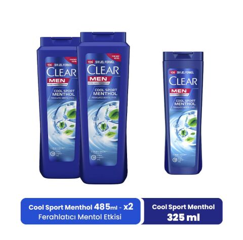 Clear Men Şampuan Ferahlatıcı Mentol Etkisi 485 ML x 2 ve Mentol Etkisi 325 ml