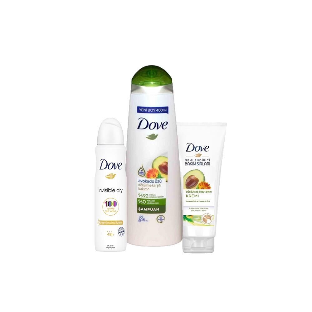 Dove Avokado Özlü Şampuan, Saç Kremi ve Invisible Dry Sprey Deodorant